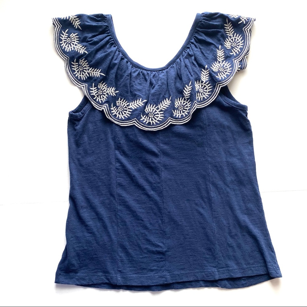 SOLD 💕Anthropologie Embroidered Julieta Ruffle Neck Top - Picture 6 of 10